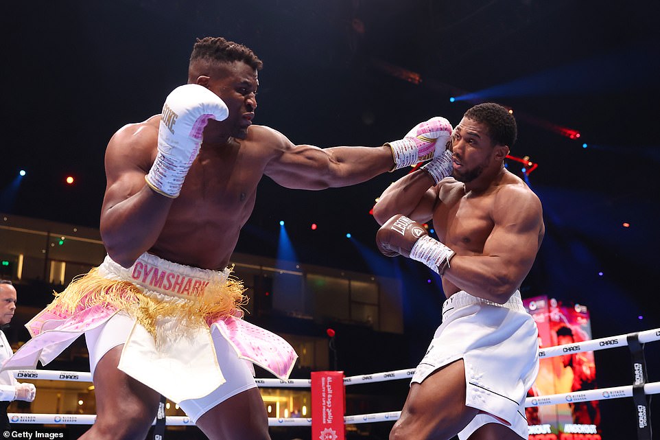 Anthony Joshua (R) scored a stunning KO victory over Francis Ngannou (L) in their highly anticipated fight on Friday