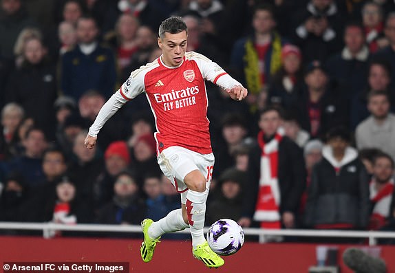 LONDON, ENGLAND – FEBRUARY 24: Leandro Trossard of Arsenal during the Premier League match between Arsenal FC and Newcastle United at Emirates Stadium on February 24, 2024 in London, England.  (Photo by David Price/Arsenal FC via Getty Images)