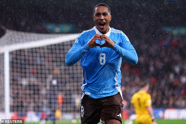 Youri Tielemans scored twice in the first half for Belgium in the friendly against England