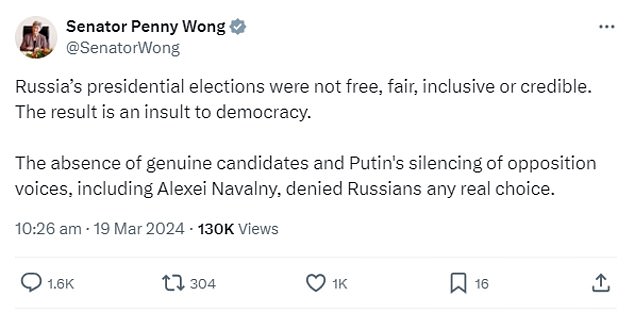 Foreign Minister Penny Wong called the Russian elections an 