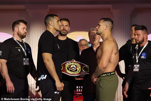 It won't be easy for Huni, who faces a tough match against South African fighter Kevin Lerena (photo at weigh-in) in Saudi Arabia