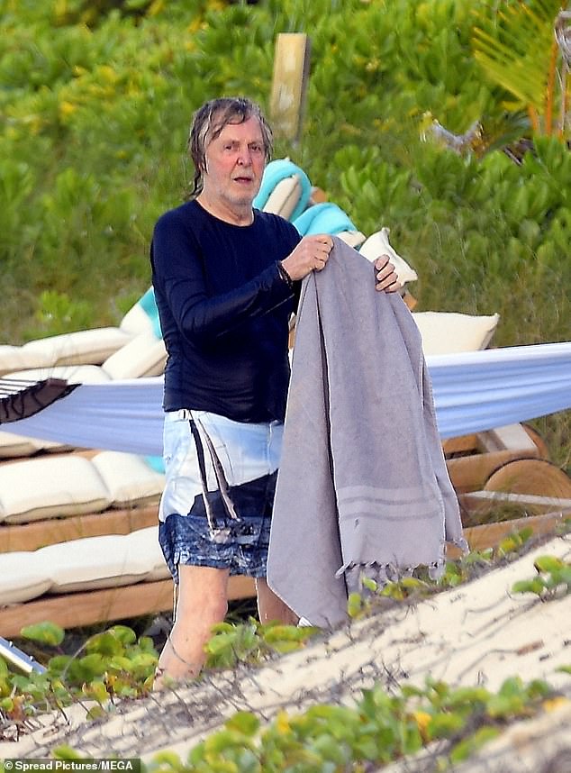 Paul McCartney enjoyed some downtime with his wife Nancy on Saturday after flying to St Barts for their annual Easter holiday