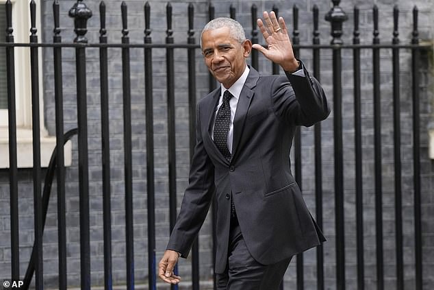 Barack Obama made a surprise appearance at Downing Street today for talks with Rishi Sunak