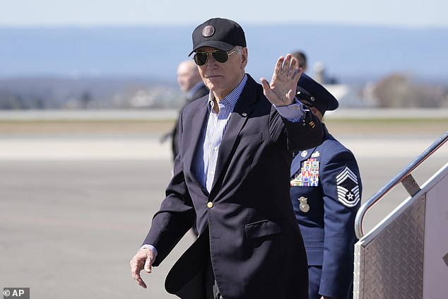 More than two years after President Joe Biden pledged to build 500,000 electric vehicle charging stations in the US, only seven are operational in four states.  The president is photographed arriving in Hagerstown on Friday for a weekend getaway at Camp David