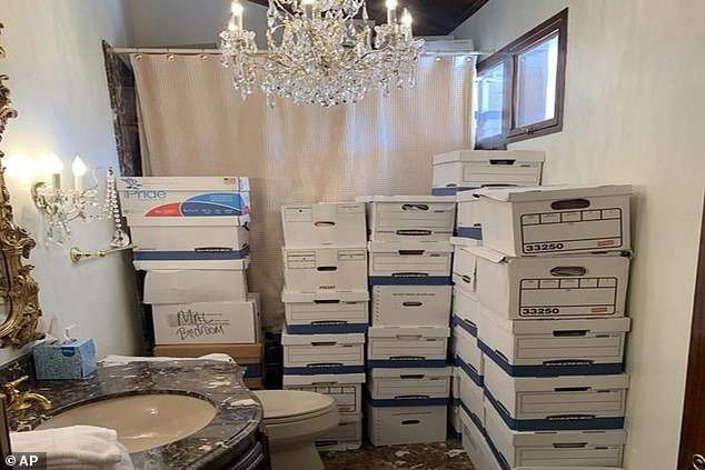 Images from inside Mar-a-Lago show stacks of boxes of classified documents in a bathroom.  Maher obliquely referred to the scandal during Friday's story