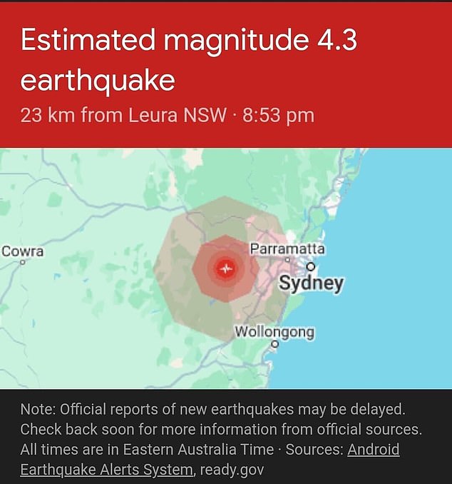 A magnitude 4.3 earthquake has struck Sydney's Blue Mountains