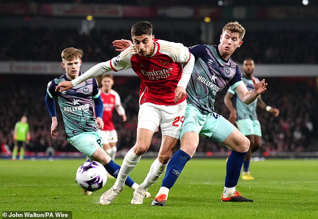 Kai Havertz has been criticized for an apparent dive during Arsenal's win over Brentford