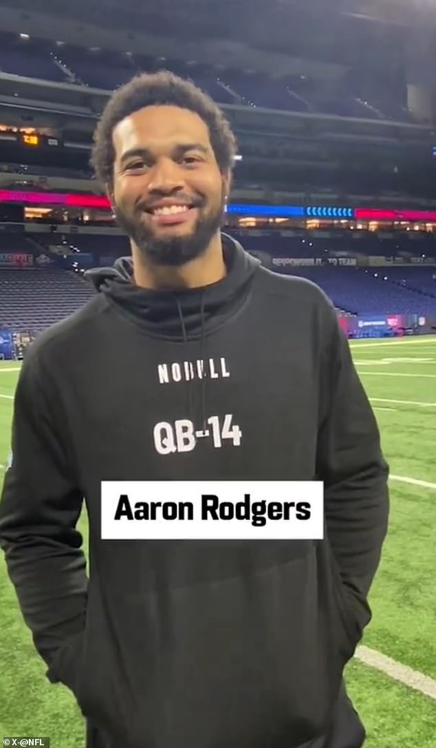 Caleb Williams smiled as he revealed Aaron Rodgers was his favorite player ever