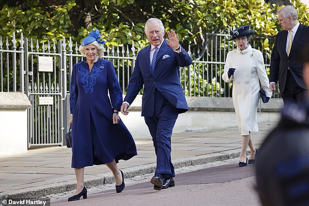 King Charles (pictured at last year's service) hopes he will be healthy enough to attend a limited 'Easter Lite' service next Sunday as his battle with cancer continues