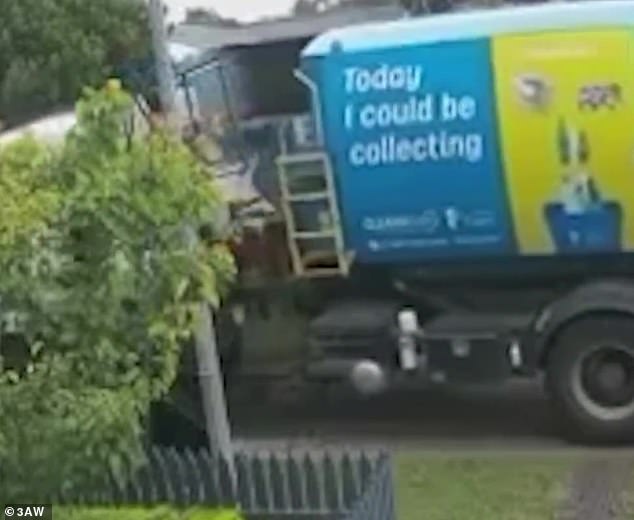 Renee claims she was fined $2000 by her municipality because the basketball hoop is on the municipality's nature strip outside her home (photo: the garbage truck hits the hoop)