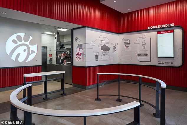 With Chick-fil-A's new concept for busy inner-city areas, customers can only order sandwiches, fries and drinks via their mobile phone.  There is no seating