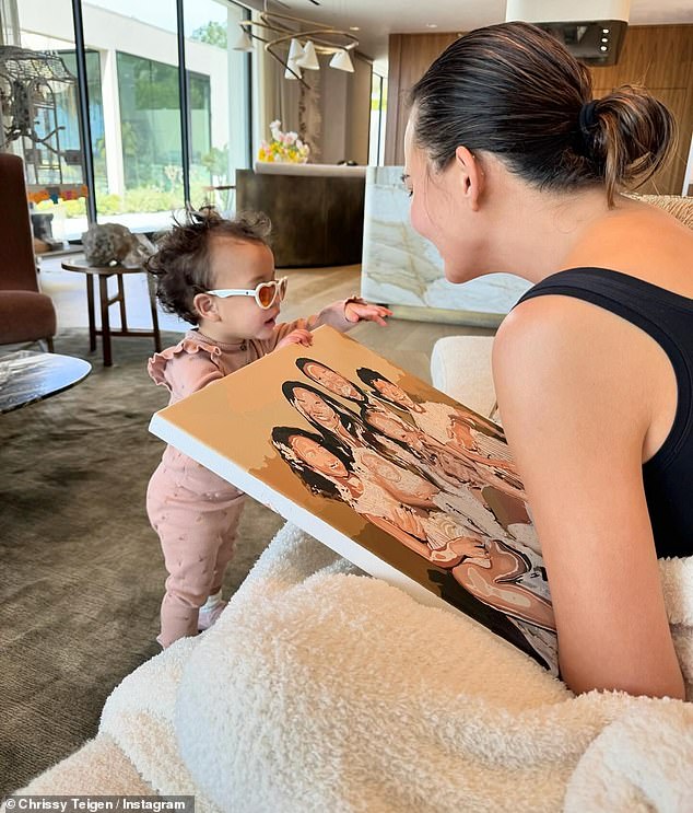 Chrissy Teigen gave her Instagram followers a glimpse into her family life this weekend.  The model, 38, shared a slideshow of photos of her and husband John Legend's four children