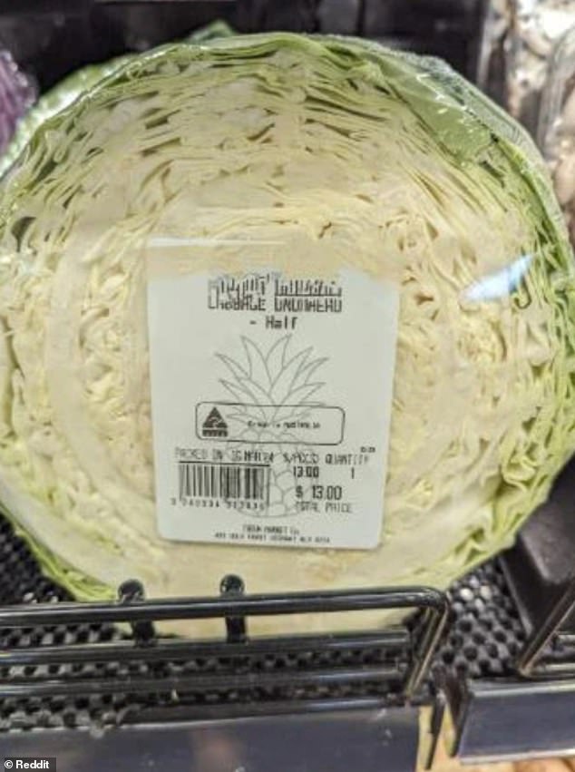 A customer in Tugun, Queensland, was shocked to see half a head of cabbage (pictured) for $13