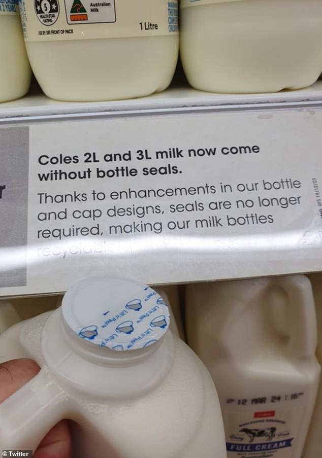 Shoppers have been notified that Cole's milk bottles will soon come without the plastic seal
