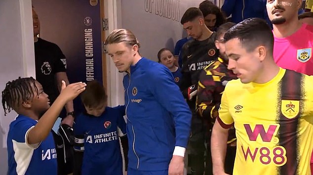 Conor Gallagher appeared to leave a Chelsea mascot hanging for their clash with Burnley