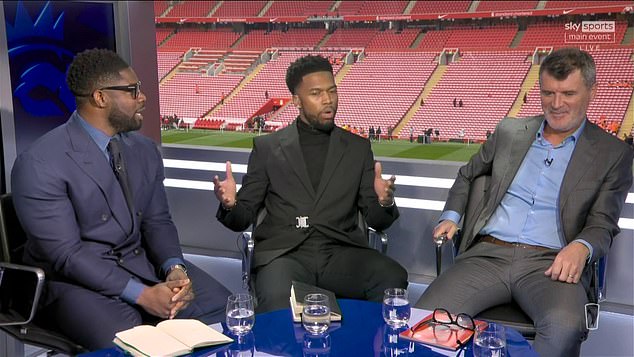 Daniel Sturridge, centre, joined Sky Sports pundit at Anfield on Sunday