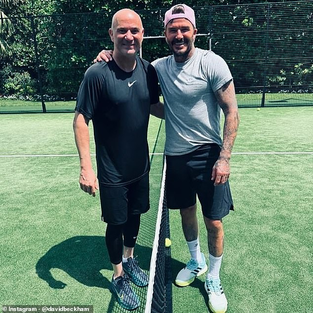 David Beckham has ticked off an item on his bucket list by meeting tennis legend Andre Agassi