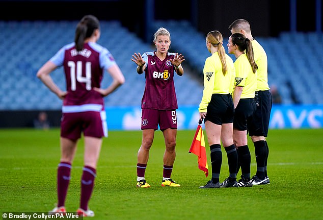 Rachel Daly had post-match words with the referees following the controversial award of Arsenal's third goal at Villa Park