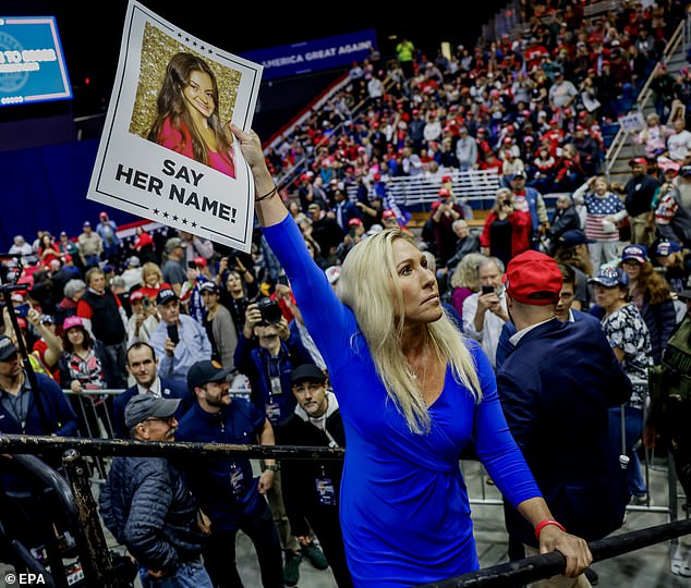 Rep. Marjorie Taylor Greene received a warm welcome from rallygoers in her congressional district in Rome, Georgia, on Saturday.  She and others held up “say her name” signs and an image featuring Laken Riley, the 22-year-old Georgia nursing student who was killed last month by an illegal immigrant