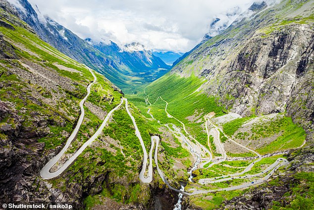 The French driver was caught speeding 25 times.  Stock image shows Trollstigen mountain road in Rauma municipality in Norway