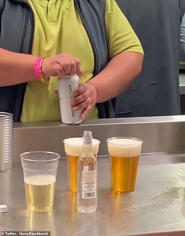 England fans are furious over the price of beer at Wembley after seeing a video of staff pouring the contents of a Stella Artois can into a plastic cup