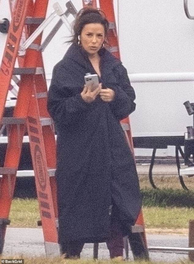 Eva Longoria, 49, had a nasty bruise on her face this week, courtesy of the makeup department on the set of The Pickup in Atlanta