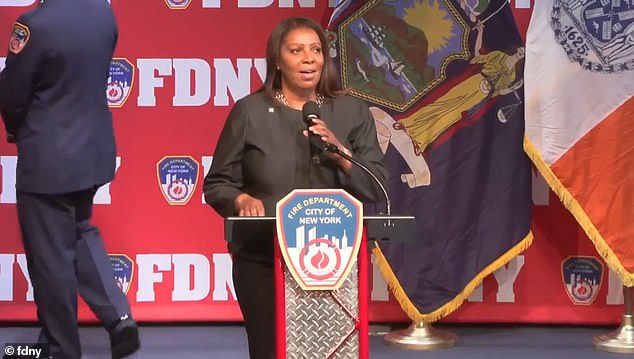 The FDNY is investigating after New York Attorney General Letitia James was booed by unruly firefighters who shouted Donald Trump's name as she gave a speech on Thursday