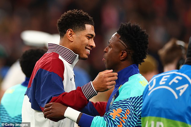 Real Madrid teammates Jude Bellingham and Vinicius Jr faced off at Wembley on Saturday