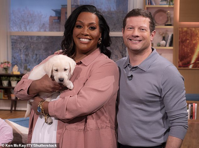 Alison Hammond with her This Morning co-host Dermot O'Leary.  A crew member from For The Love of Dogs claims Ms Hammond is afraid of the bigger dogs on the programme