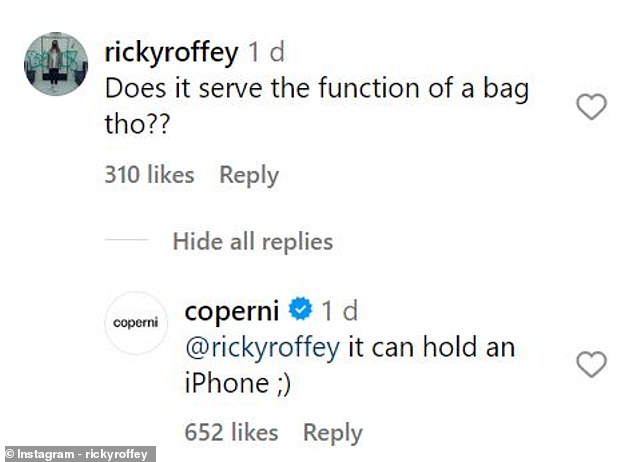 On social media, some wondered if this lightweight material could be practical, but Coperni insists the bag can at least carry a phone