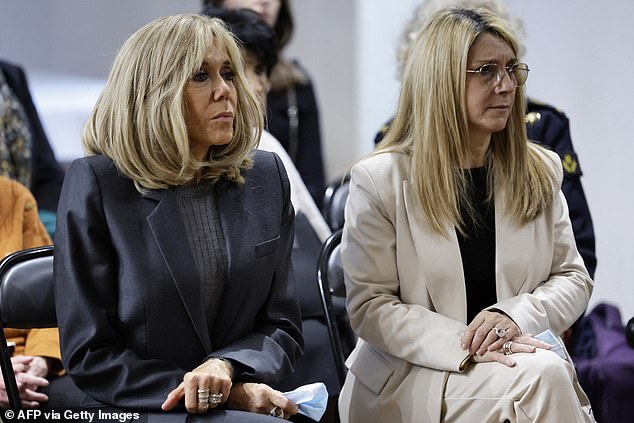 The wife of French President (L) Brigitte Macron and French Secretary of State for Veterans and Memory Patricia Miralles attend a visit to the National Institute of the Invalides on February 29