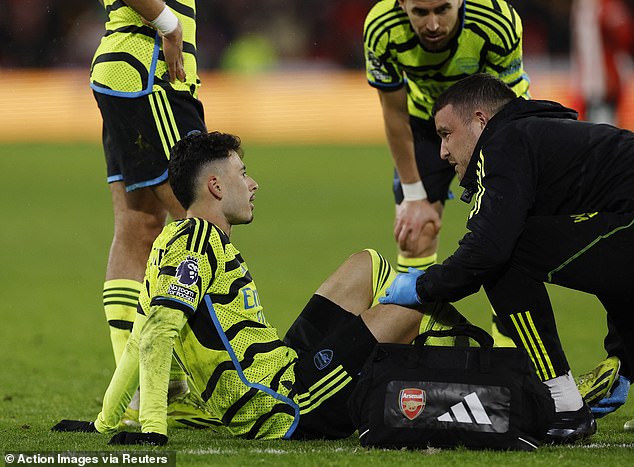 Gabriel Martinelli was injured in Arsenal's 6-0 defeat to Sheffield United on Monday