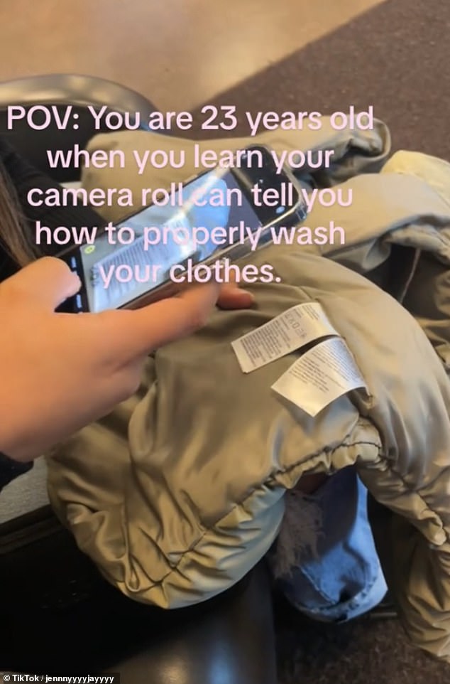 The video, which has nearly two million views, begins with Jennifer taking a photo of her laundry tag