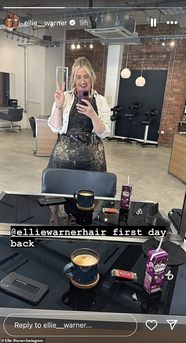 Gogglebox icon Ellie Warner has revealed she has returned to work as a hairdresser for the first time since her maternity leave