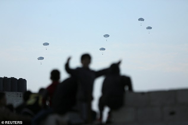 Three Air Forces Central planes dropped 66 bundles containing approximately 38,000 meals in Gaza