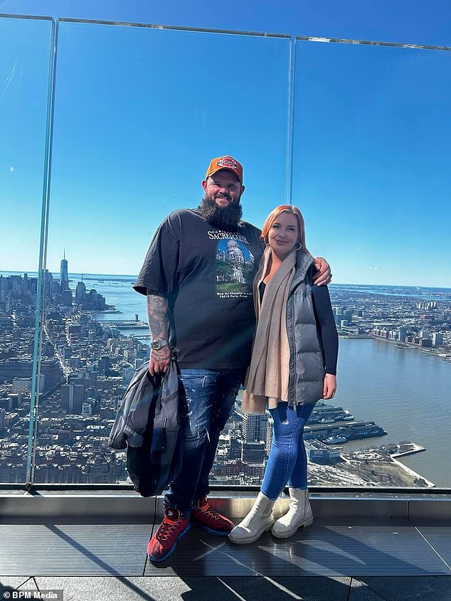 Bobby, 38, was traveling to Newark, New Jersey, with his partner Rebecca Guestford.  Pictured: Bobby and Rebecca in New York