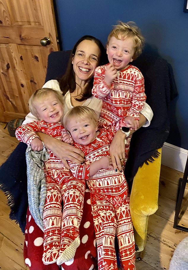 Leila and the triplets on Christmas Day.  Although Leila was initially shocked to discover she was having triplets, she remembers feeling incredibly grateful