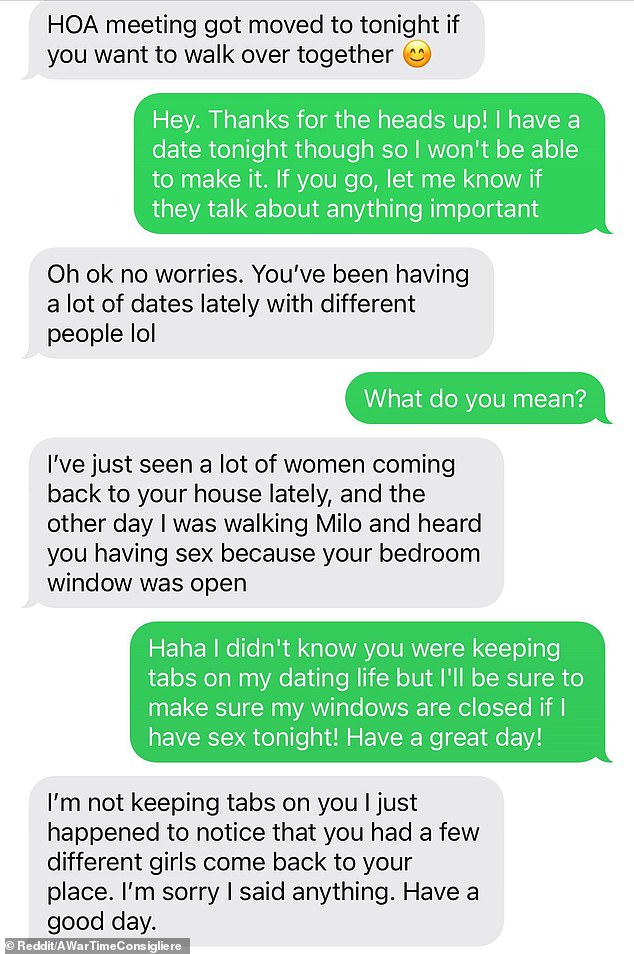 The woman shared a screenshot of the text messages on Reddit and said she's seen 