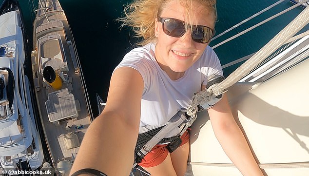 Abbi Robertson, a seasoned sailor who spent seven years at sea, spoke to MailOnline Travel about the highs and lows of the job.  She is pictured above in Antigua, on the mast