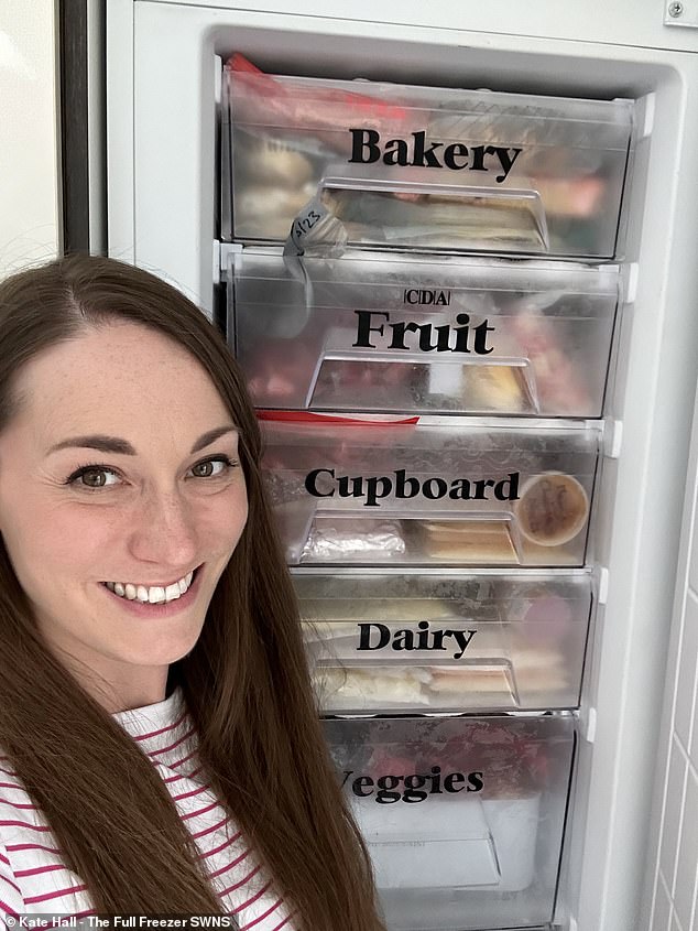 Kate Hall's ice cream containers are filled with leftover hummus or coffee, for example.  She even saves eggs, which she has lightly beaten and then carefully poured into the containers