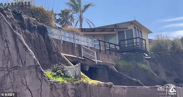 The home, just off Seacliff Drive in Shell Beach, was hit with a yellow 