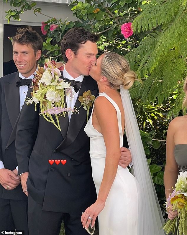 Claudia 'Miss Double Bay' Bursill married her boyfriend Will Fay in a lavish harborside wedding ceremony in Sydney on Sunday (both pictured)