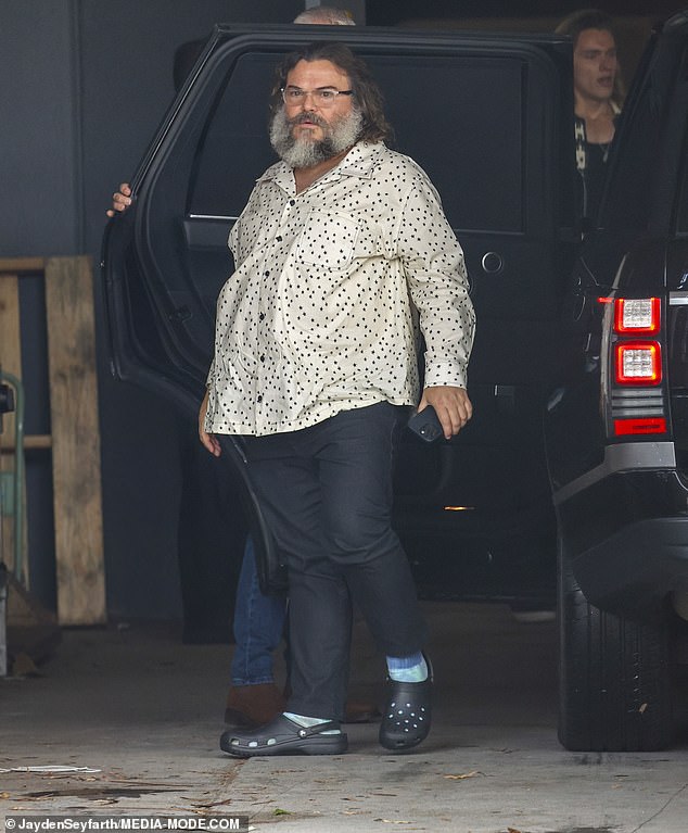 Jack Black, 54, (pictured) was spotted arriving at Sunrise studios in Sydney on Sunday as he continues to promote his new animated film King Fu Panda 4