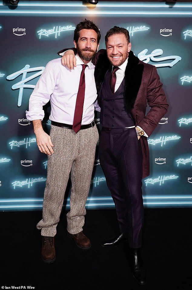 Conor McGregor, 35, playfully posed with his co-star Jake at the star-studded screening of Road House at the Curzon in Mayfair, London, on Thursday