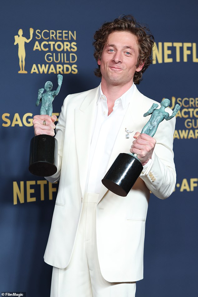 The show has swept the categories during awards season, winning awards at the Golden Globes, Emmys and Critics Choice;  White seen at SAG Awards in February