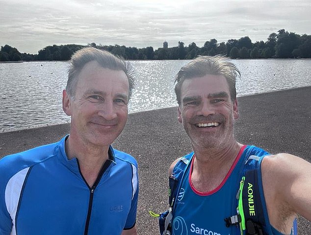 Charlie Hunt (right) died in September at the age of 53, three years after he was diagnosed with spindle cell sarcoma, an extremely rare form of cancer that affects fewer than one in a million people.  Despite his terminal diagnosis, the chancellor said he always had 