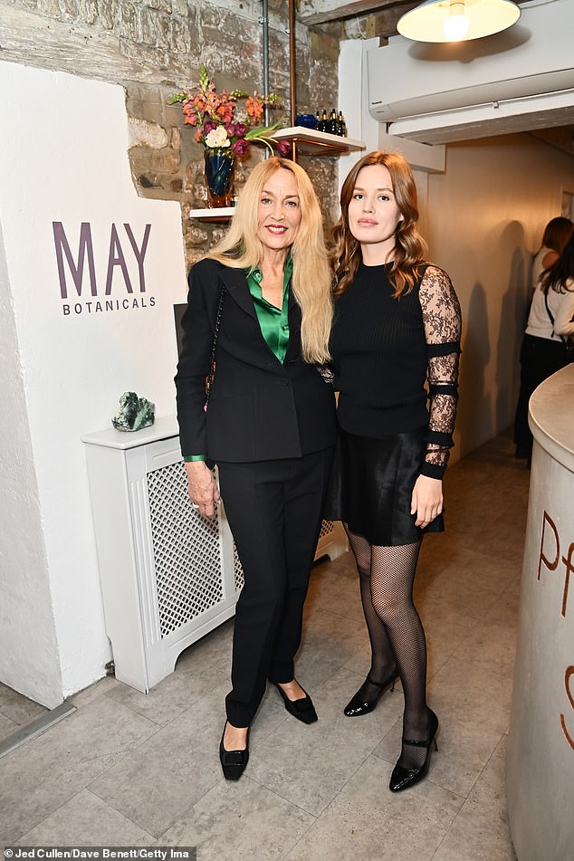 Jerry Hall was the proud mother on Tuesday as she supported her daughter Georgia May Jagger at the launch of her MAY Botanicals x Pfeffer Sal collaboration in London