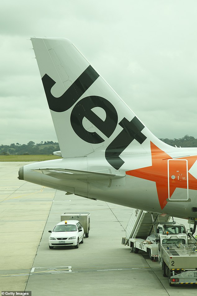 The airline's JQ739 flight from Melbourne to Launceston on Saturday reportedly 'overran the runway' when the pilot aborted the takeoff and brought the plane to an abrupt stop (stock image)