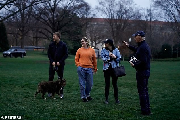 Biden heads to Camp David for a weekend with (from right to left) granddaughters Naomi and Maisy and Naomi's husband Peter Neal