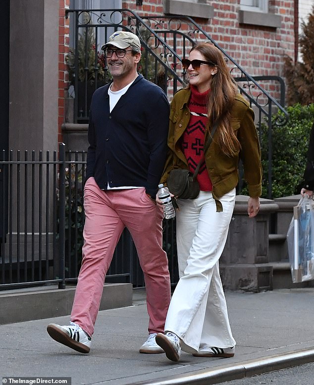 Jon Hamm and his wife Anna Osceola, 35, looked blissful as they strolled around New York City together